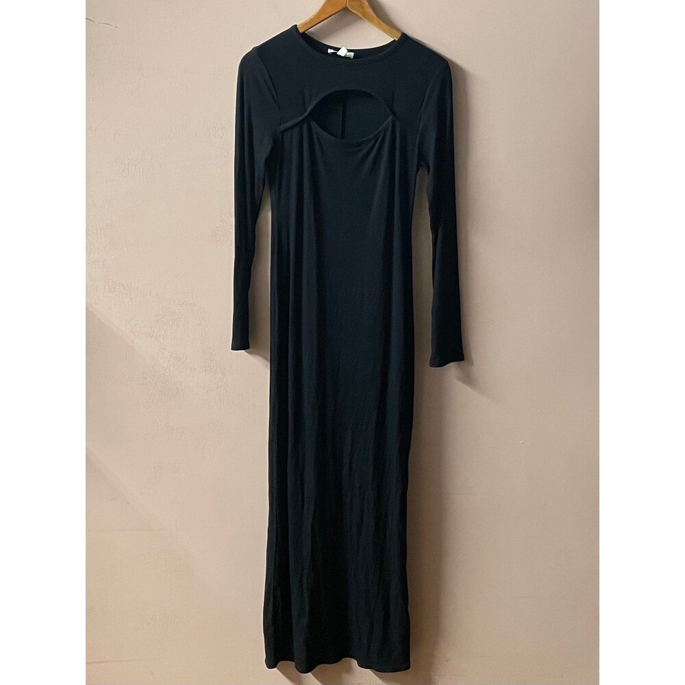 Edited by Remi Bader Black Ribbed Long Sleeve Cutout Maxi Dress Size L NWT